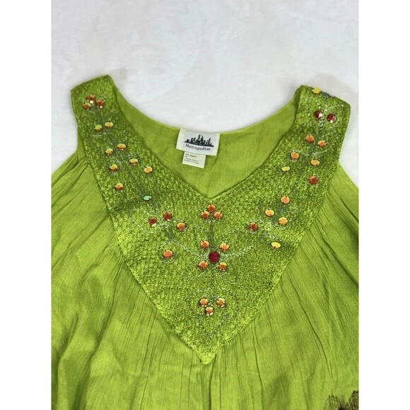 Metropolitan Size L Green Tropical Embroidered Beaded Sleeveless Long Sun Dress - Picture 3 of 6
